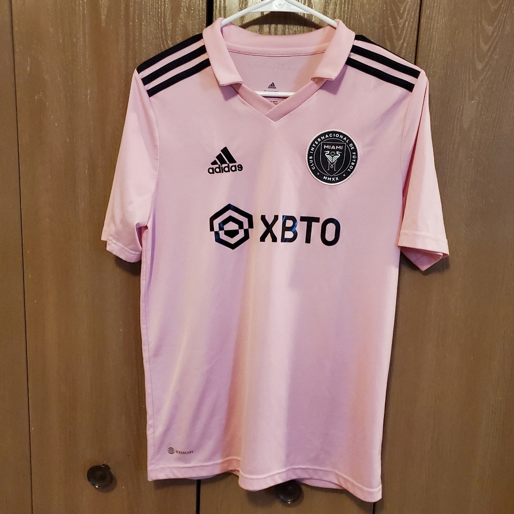 Adidas Inter Miami Club MLS 23/24 Pink Home Soccer Polo Shirt Boys Size 15Y/16Y